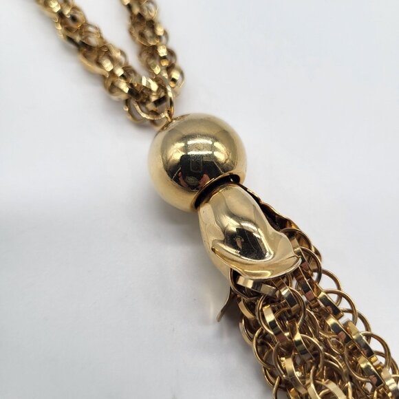 Vintage Tassel Necklace Gold Toned Metal Costume Jewelry - Picture 3 of 10